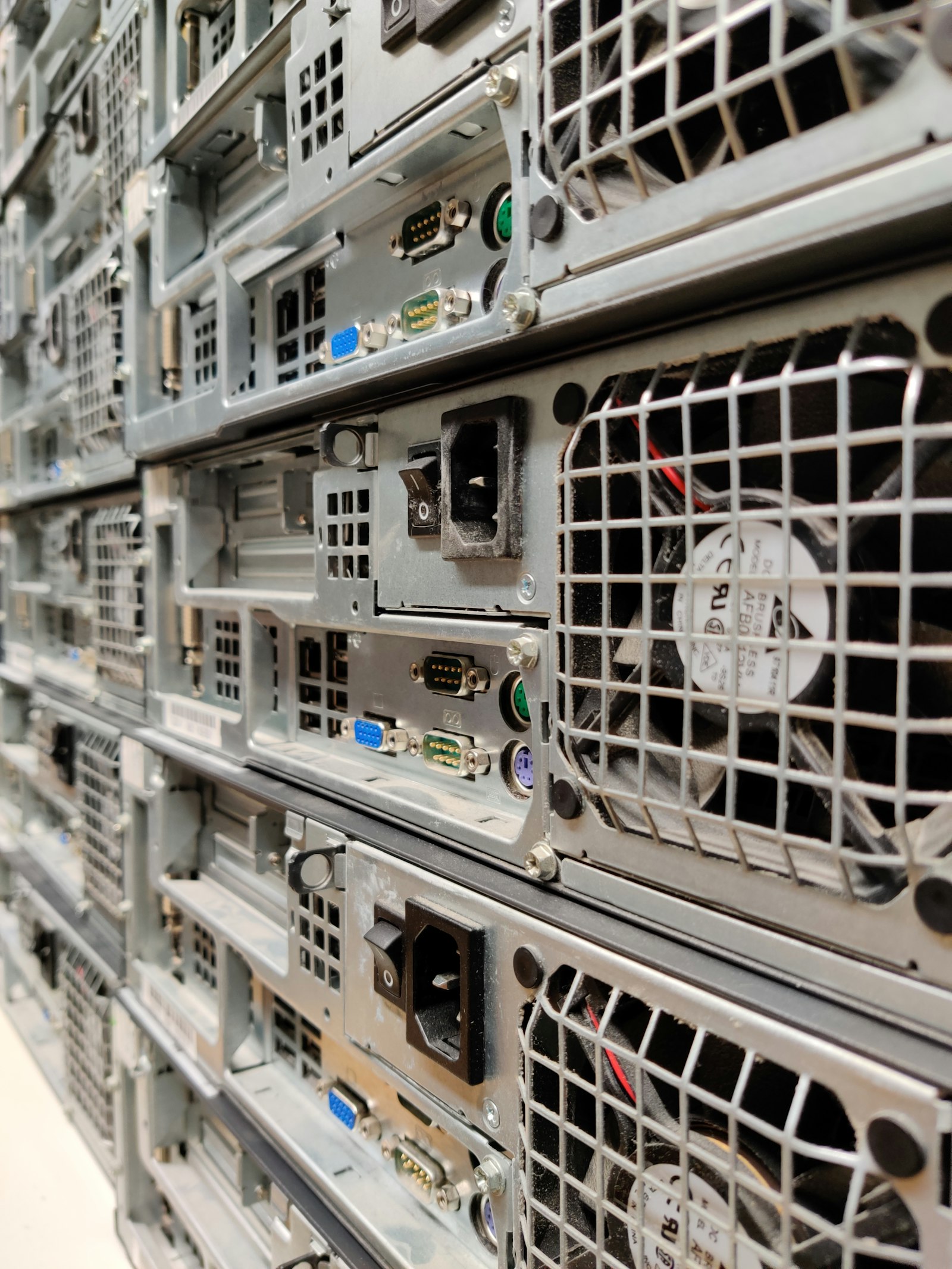 Close-up of server hardware in a datacenter