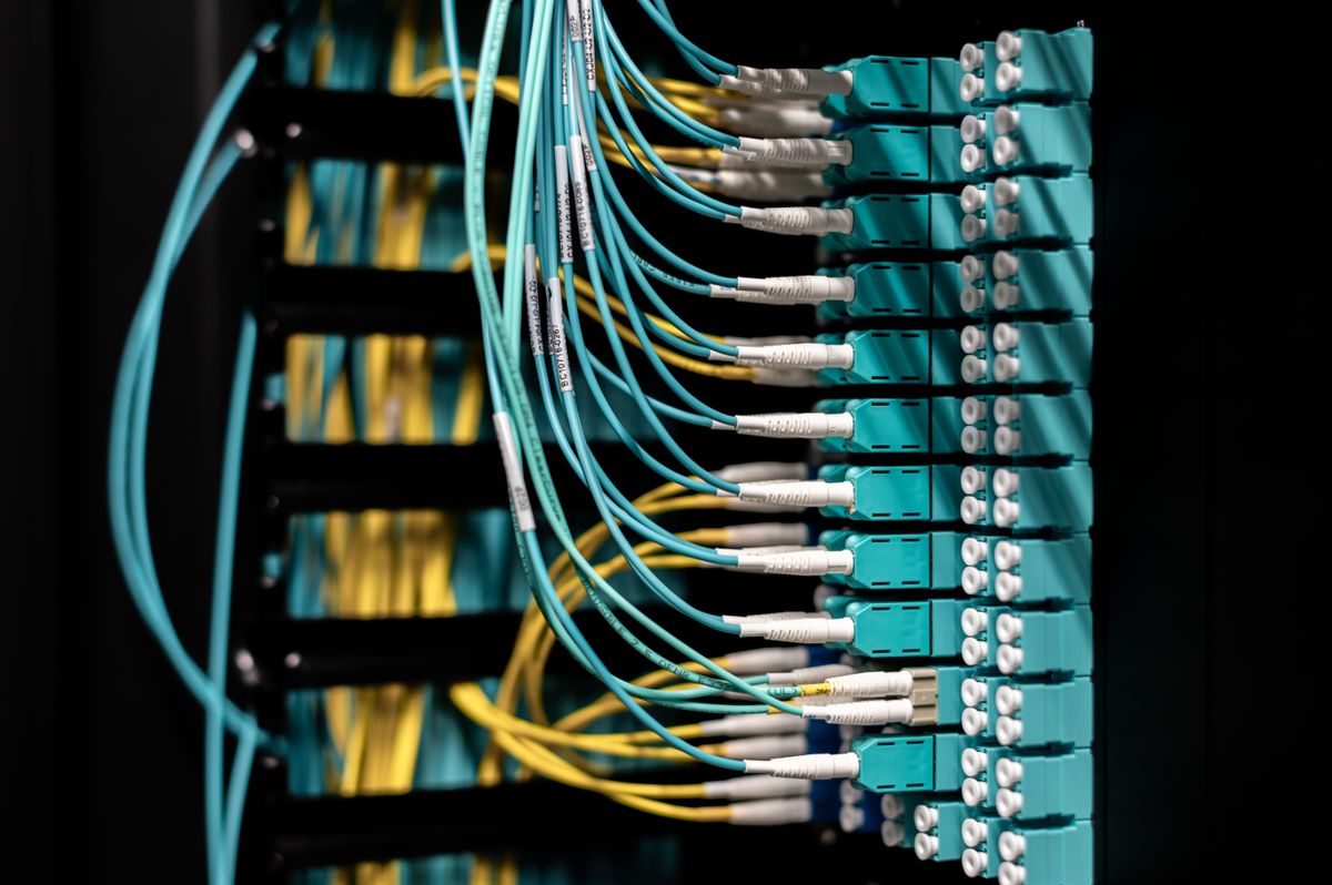 Server network cables and data-center infrastructure — the physical layer where test-environment egress must be blocked