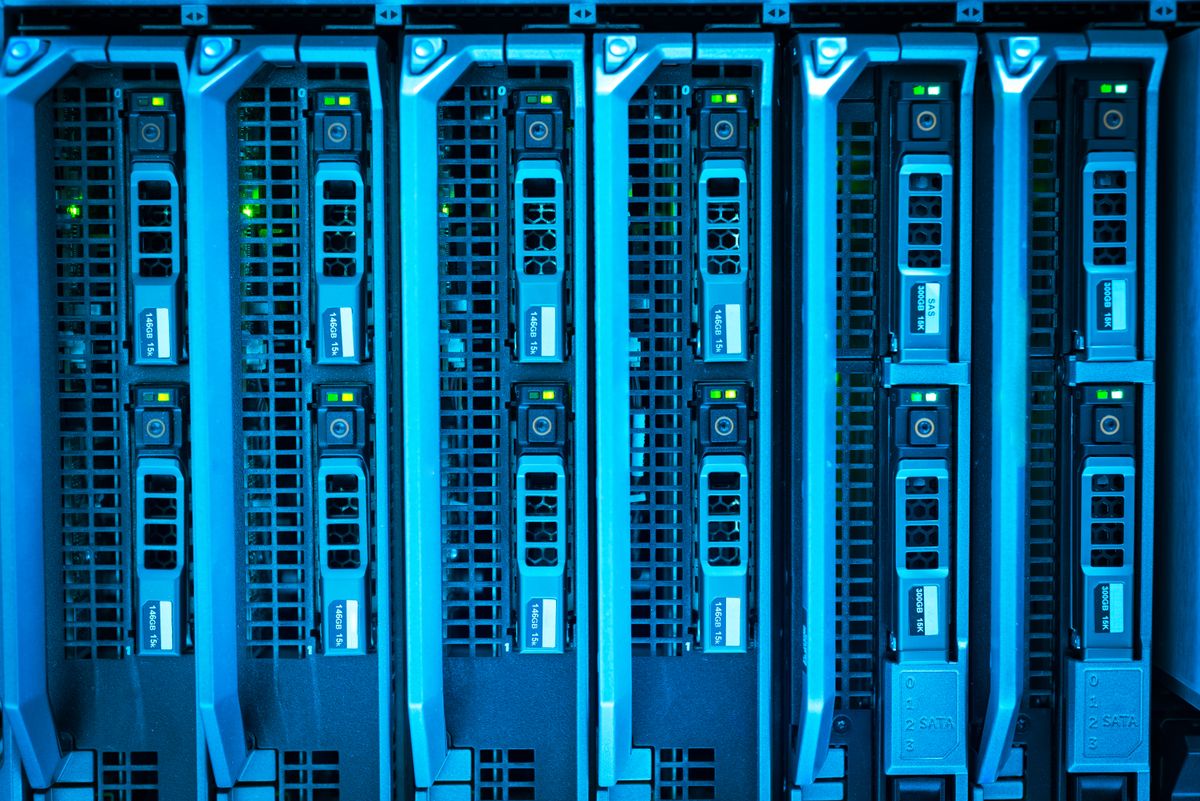 Server hardware in a data center, representing the infrastructure behind n8n's self-hosted releases